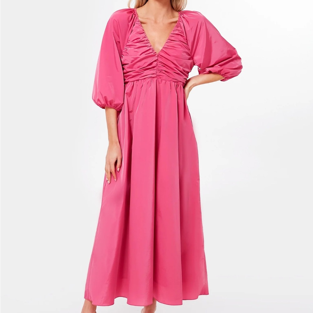 NWT Tuckernuck Hyacinth House Gia Maxi Dress Pink Size XS Ruched V Neck